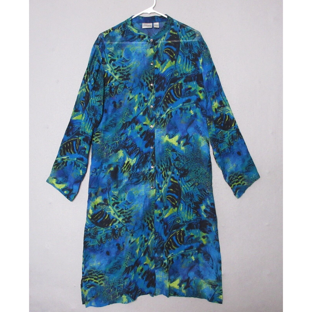Vintage‎ Chicos Top Long Tunic Artsy Sheer Cover Up Beach Vacation Flowy